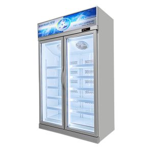 Food Freezing Display Freezer With Two Glass Doors On The Upper Unit