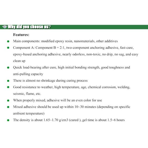 NJMKT High Tensile Strength Epoxy Steel Resin Adhesive Bonded Rebar Grade A 20L Volume