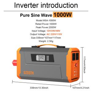 Pure Sine Wave Inverter 12V 220V Ac 1000W 1000Watts Power Converter with