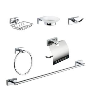 Square Matte Black Bathroom Hardware Set 6 Piece Chrome Towel Bar Set