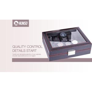 Black PU Leather Wrist Watch Storage Box 10 Slots With Lock Clean Window