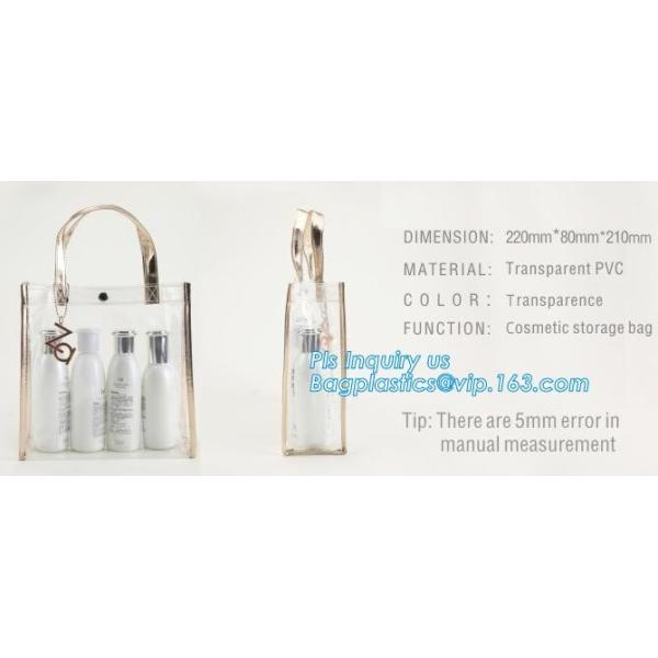 promotional clear pvc cosmetic bags handle zipper for sale, eco soft loop die cut pvc clear handle plastic shopping bags