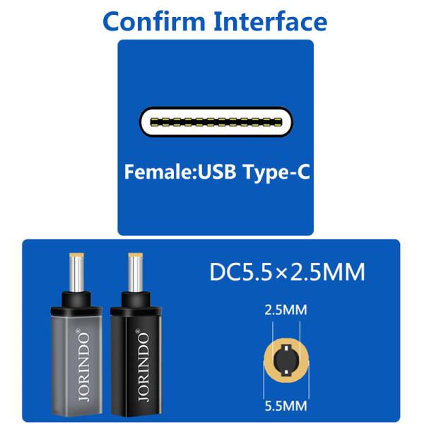 100W USB Type C Female To DC 5.5x2.5mm Male PD Connector Fast Quick Charge