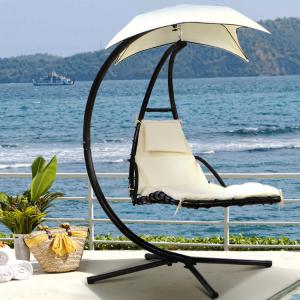 Upgrade Your Patio Modern Metal Stand Hammock Swing Chair with Cushion and Sun