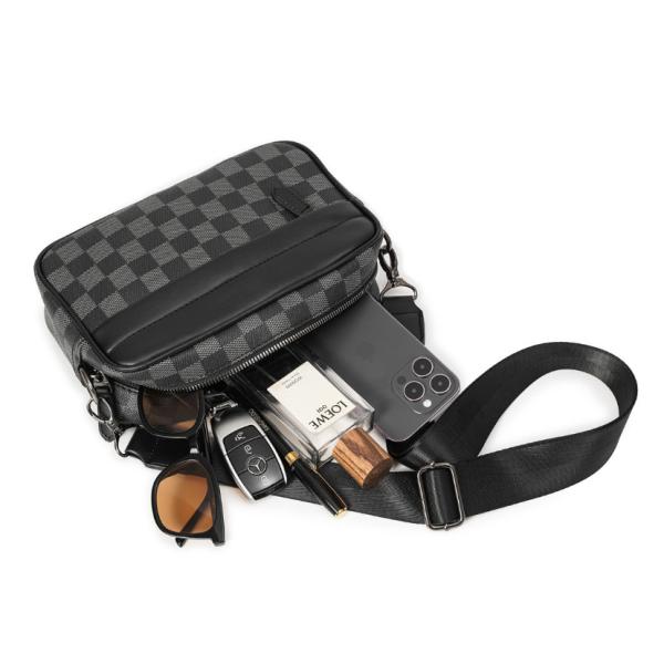 Men's Casual Checkered Messenger Bag Waterproof Dacron Lining and Fashionable Design