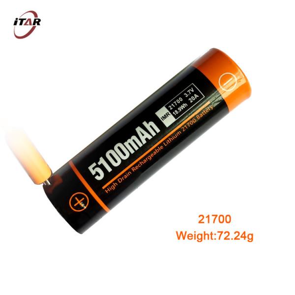 Quality BMS 21700 Li Ion Battery , 5000mAh 3.7 V Rechargeable Cell For Flashlight wholesale