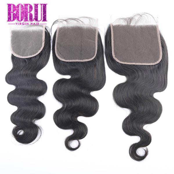 Quality Body Wave Raw Virgin Human Hair Transparent Lace Closure Natural Color Free Part wholesale