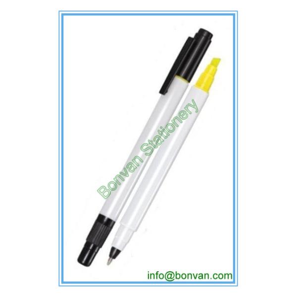 Quality two use plastic highlighter pen,highlighter+ballpoint pen wholesale