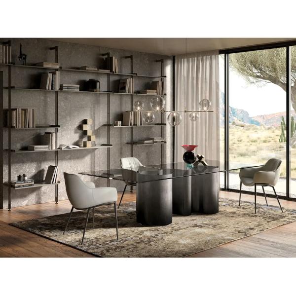 Italian Luxury Dining Room Furniture Rectangular Tempered Glass Top Steell Leg