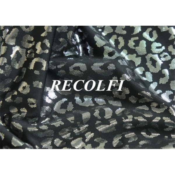 Leopard Silver Foiling Sustainable Knit Activewear Fabric 4 Ways Stretch