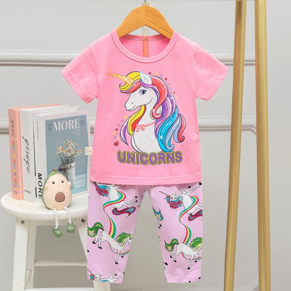 Quality Colorful Kids Sleeping Suits Short Sleeve soft skin friendly Cute Unicorn Pajamas wholesale