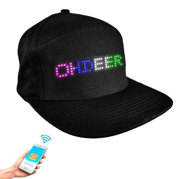 Quality Editing LED Display Hat With Bluetooth App Control Rechargeable Black wholesale