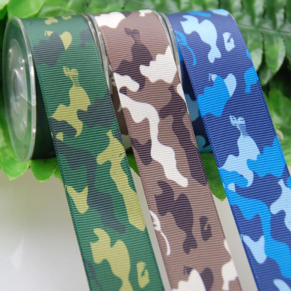Quality Grosgrain Polyster Ribbon , Sublimation 25cm Gift Packing Camouflage Ribbon wholesale