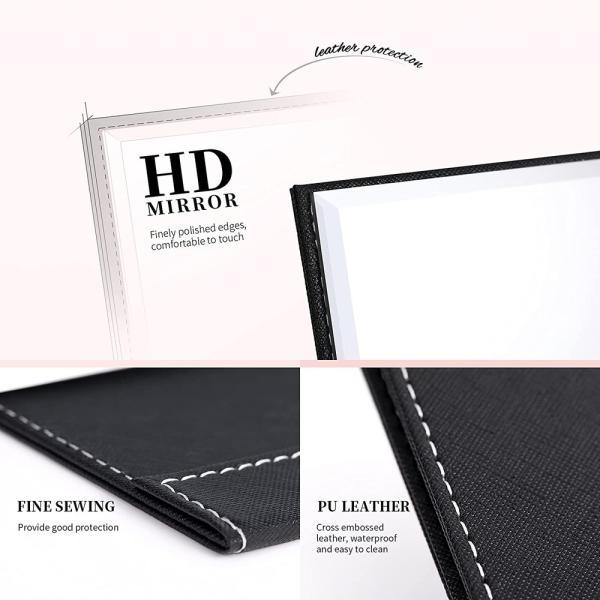 Single Side Folding Travel Mirror Vegan Leather Customized With Stand