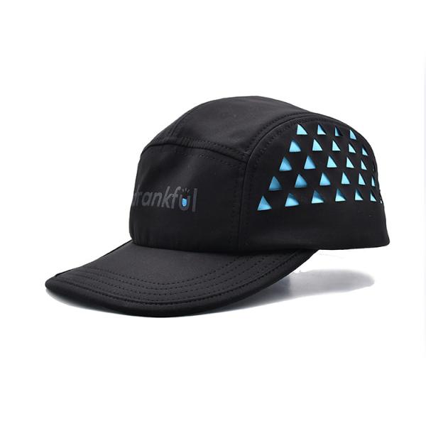 Quality Triangle Shape Laser Cutting Customized 5 Panel Camper Hat With Linning wholesale