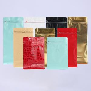 Matte Aluminum Foil Flat Bottom Pouches Stand Up Coffee Packaging With Zipper