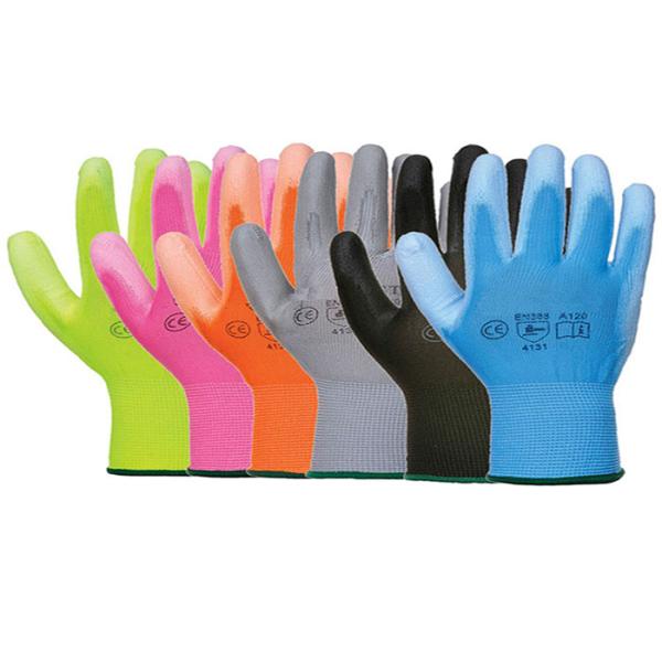 Nylon Knitted PU Coated Gloves Polyurethane Palm Fit Safety Work Gloves