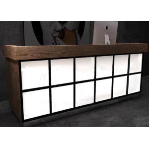 Luxury Wooden Veneer Surface Grocery Store Checkout Counter With Lighting Box