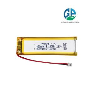 KC , MSDS, RoHS Approved Rechargeable Li Ion Battery 3.7v 850mAh Lithium Polymer
