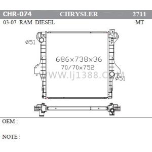 RAM Diesel'03-07 CHRYSLER Car Radiator 36mm Thickness 51mm Inlet / Outlet Size