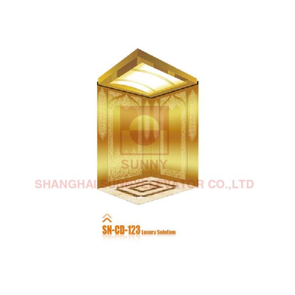 Soft Lighting Elevator Cabin Decoration With Titanium Gold Mirror / Etched with