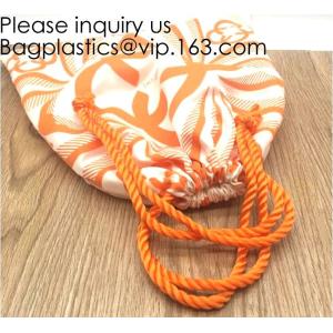 White Satin Drawstring Bag With Silver Logo,Custom Printed White Satin