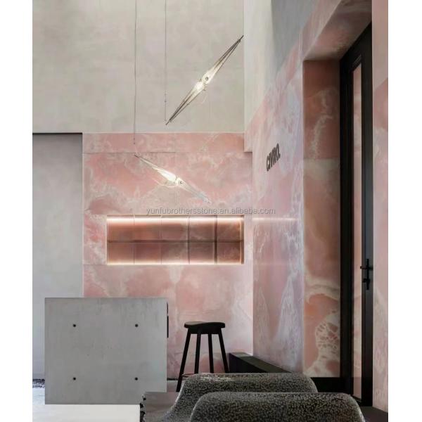Modern Translucent Crystal Pink Onyx Slab Stone Lamps for Backlit Wall Background Panel