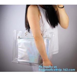 soft loop handle red color 6p free clear PVC bag, handle PVC vinyl packaging bag