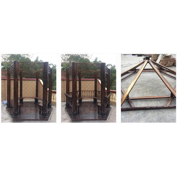 Chinese Outdoor Wooden Gazebo Pavilion Arches Arbours Hexagonal Wooden Pergola