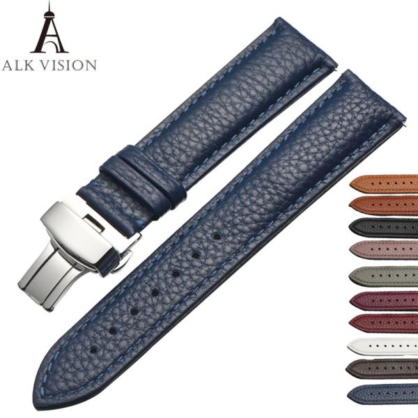 Quality ALK Watchband Brand Genuine Leather Belt Deployant Buckle Band Butterfly Clasp Strap sized in 12 14 16 18 20 22 24mm wholesale
