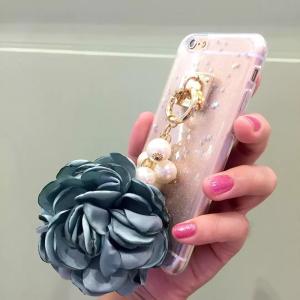 Soft TPU Pink&Blue Pearls Fancy Chain Cell Phone Case Back Cover For iPhone 6 6s