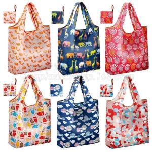 ECO Friendly nylon foldable reusable grocery bag 5 cute designs folding shopping