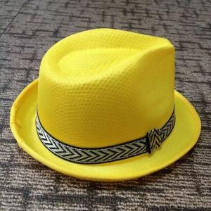 Straw Fedora Short Broad Brimmed Hat Poly String Sweatband / Leather Belt