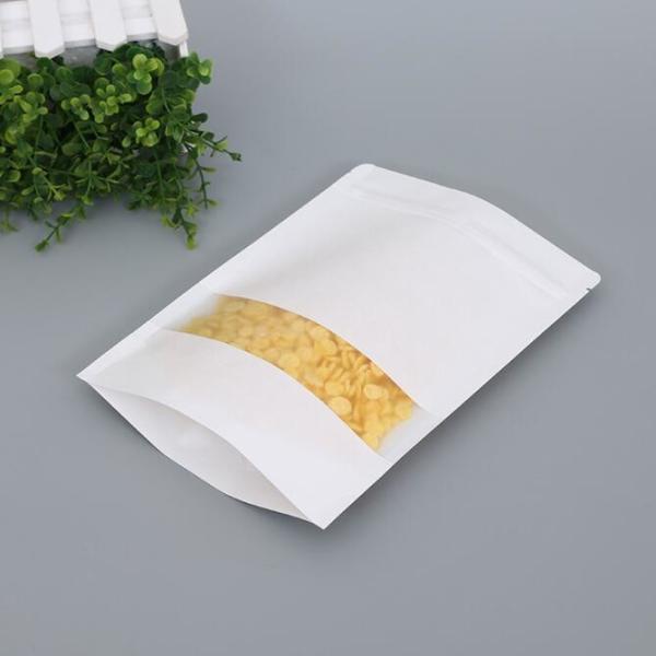 Custom Food Packaging Bag Standup White Kraft Paper Zipper Bag with Window for Food Wholesale