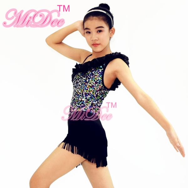 2 In 1 Jazz Tap Costumes Purple Sequin Dance Leotard Diagonal Ruffle Neck With