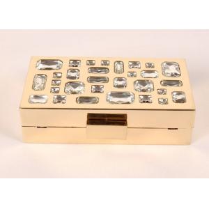 Rectangle Shape Stone Clutch Bag Gold Frame Silver Glass Stone For Elegant Lady