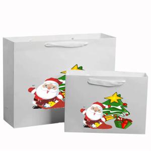 China Small Business Logo Printed White Paper Bags with Custom Logo and Black Handle on sale