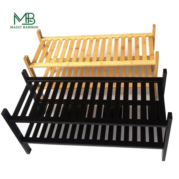 2 Tier Indoor Outdoor Bamboo Display Shelf Rack for Flower Pot Plant or Shoes in Black