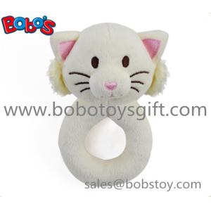 China 5.5 Cute Plush Stuffed White Cat Baby Rattle Toy on sale