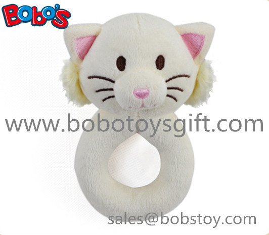 Quality 5.5" Cute Plush Stuffed White Cat Baby Rattle Toy wholesale