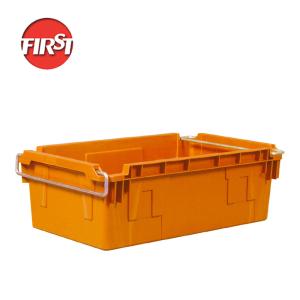 Cheap Orange Plastic Milk Crates Injection Plastic Box With Metal Handle Nesting Small for sale