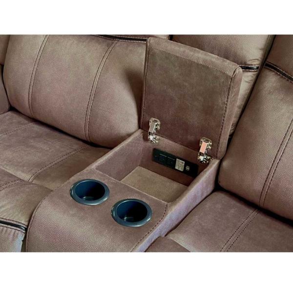 Recliner Sofa set with Dropdown Table and Drawer and Storage Box, Brown Fabric-like vinyl