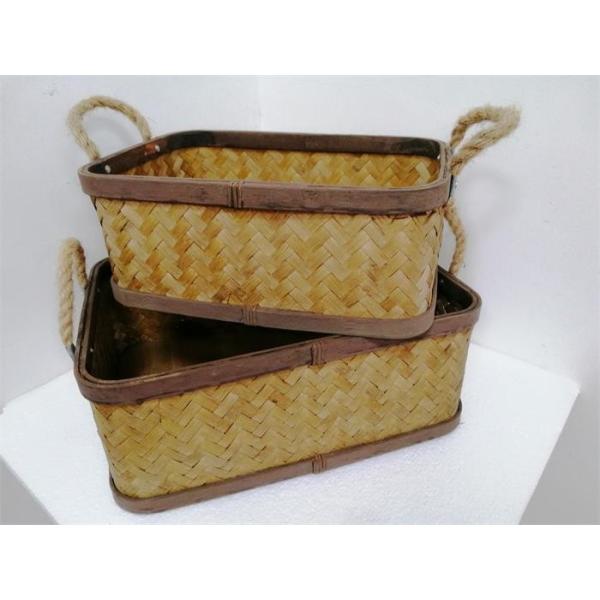 Quality Beige Woven Rectangle Basket Set With Rope Handle wholesale
