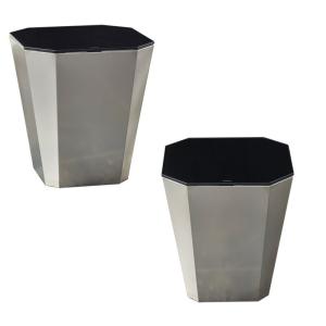 China Vertex Steel Polygon Glass Stainless Steel Coffee Table Distinctive Black Metal on sale