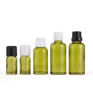 10ml 15ml 30ml Olive Green Orifice Reducer Essential Oil Glass Bottle with Lid
