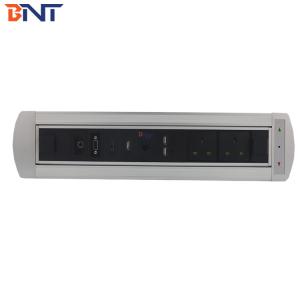 silver multimedia flip up desk socket double UK power with touch press switch