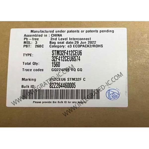 STM32F412CEU6 Microcontroller MCU 100MHz 32Bit Microcontroller IC UFQFPN48