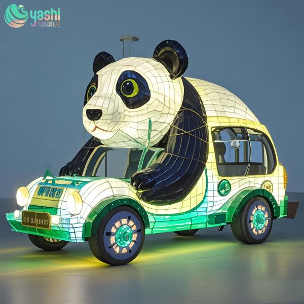 Hot Selling Steel Wire Cloth Fabric LED Lantern Panda Sightseeing Bus Colorful
