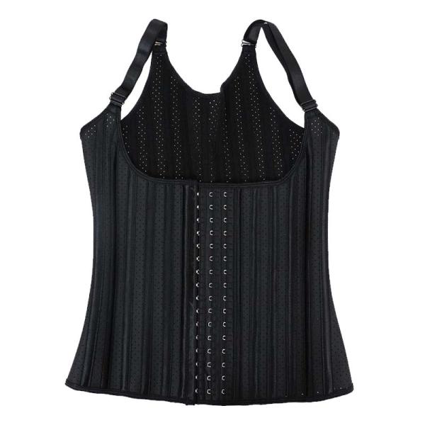 Breathable Hollow Waist Trainer Vest Black With Adjustable Strap 25 Steel Bones MH1879