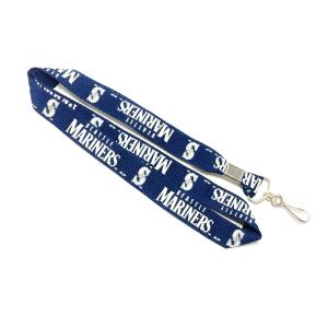 Cheap Dark Blue Custom Flat Polyester Lanyard With Logo Crimp Swivel J Hook One Side for sale